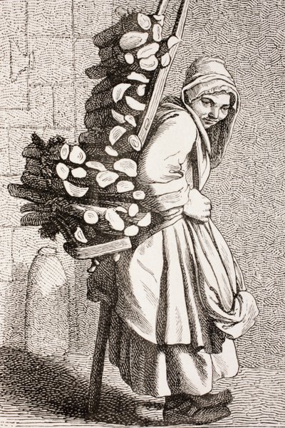 A Woman Carrying Firewood to Sell in 18th Century Paris by French School